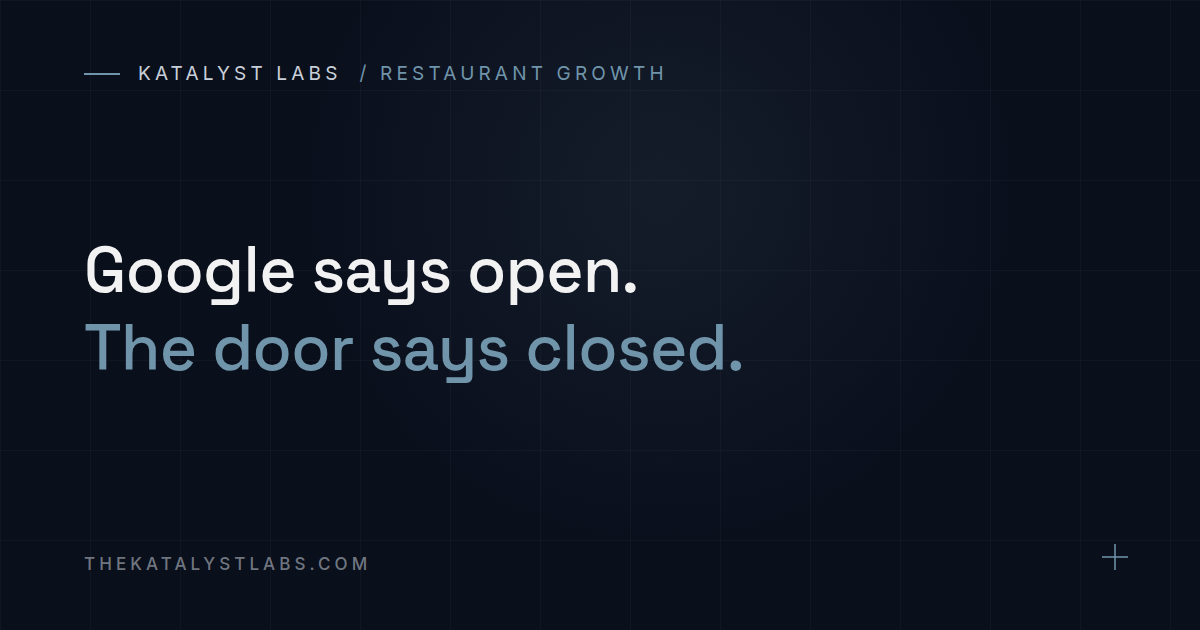 Editorial cover for an article about restaurant listing and entity accuracy across search and AI surfaces
